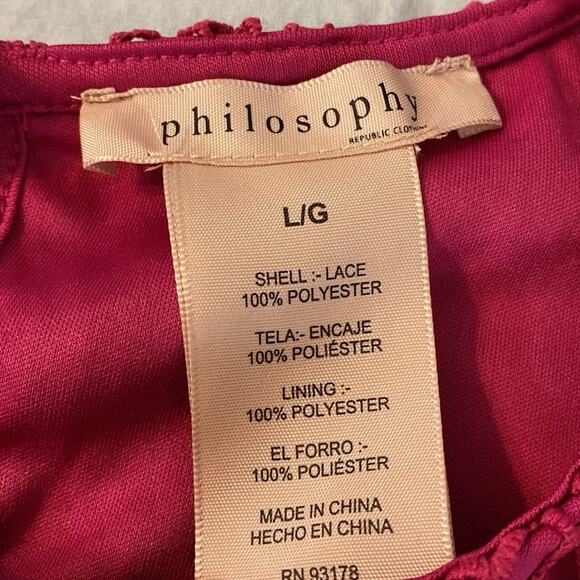 NWT Philosophy Fuchsia Short Sleeve Lace Top Size Large - Picture 4 of 6